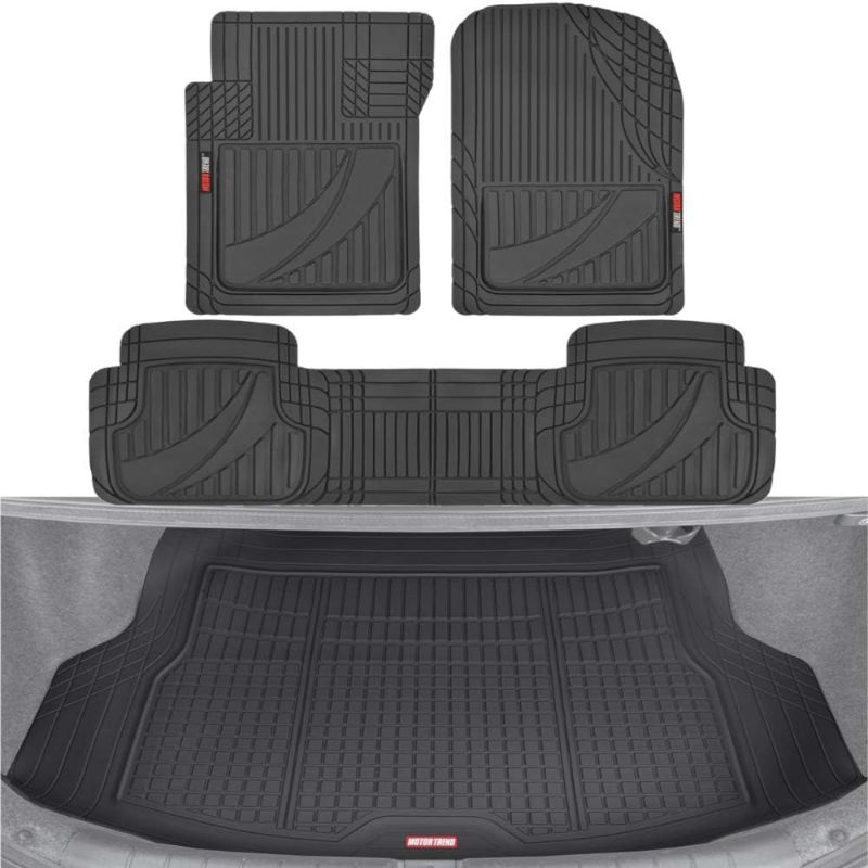 Photo 1 of ***stock photo****FlexTough Advanced Black Rubber Floor Mats with Cargo Liner Full Set - Front & Rear Combo Trim to Fit for Cars Van SUV, All Weather