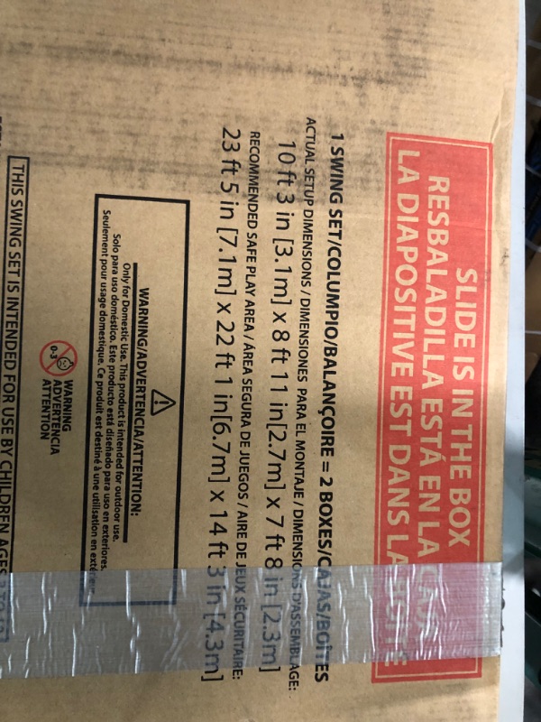 Photo 3 of ***not a complete set. box 2 of 2 only******nonreturnable**********Backyard Discovery Buckley Hill Wooden Swing Set, Made for Small Yards and Younger Children, Two Belt Swings, Covered Mesh Fort with Canopy, Rock Climber Wall, 6 ft Slide Green