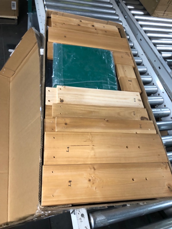 Photo 1 of ***not a complete set. box 2 of 2 only******nonreturnable**********Backyard Discovery Buckley Hill Wooden Swing Set, Made for Small Yards and Younger Children, Two Belt Swings, Covered Mesh Fort with Canopy, Rock Climber Wall, 6 ft Slide Green