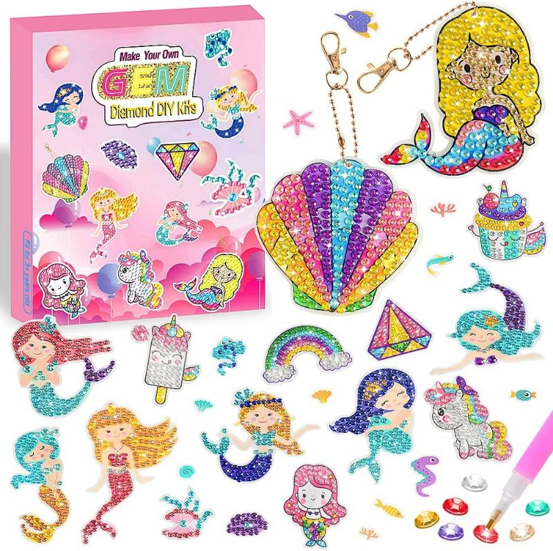 Photo 1 of ****2 PACK***ForPeak Diamond Painting Stickers for Kids, Mermaid Theme Diamond Art for Kids Crafts for Girls Ages 6 8 10 12, DIY Big Gem Sticker by Number Kits with Keychains for Boys and Girls (Mermaid)
