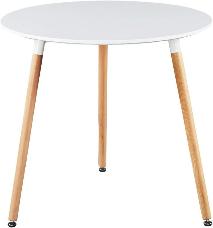 Photo 1 of (READ FULL POST) GreenForest Dining Table White Modern Round Table with Wood Legs for Kitchen Living Room Leisure Coffee Table

