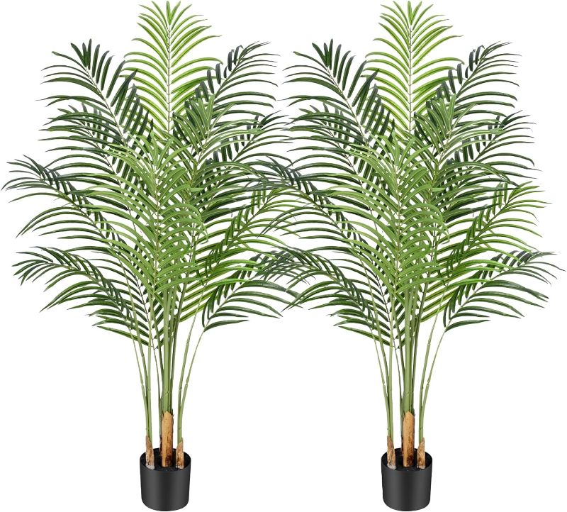 Photo 1 of (2 PC) Keeplush 5ft Artificial Palm Tree Indoor Plant Tall Fake Tropical Paradise Palm Tree in Pot 