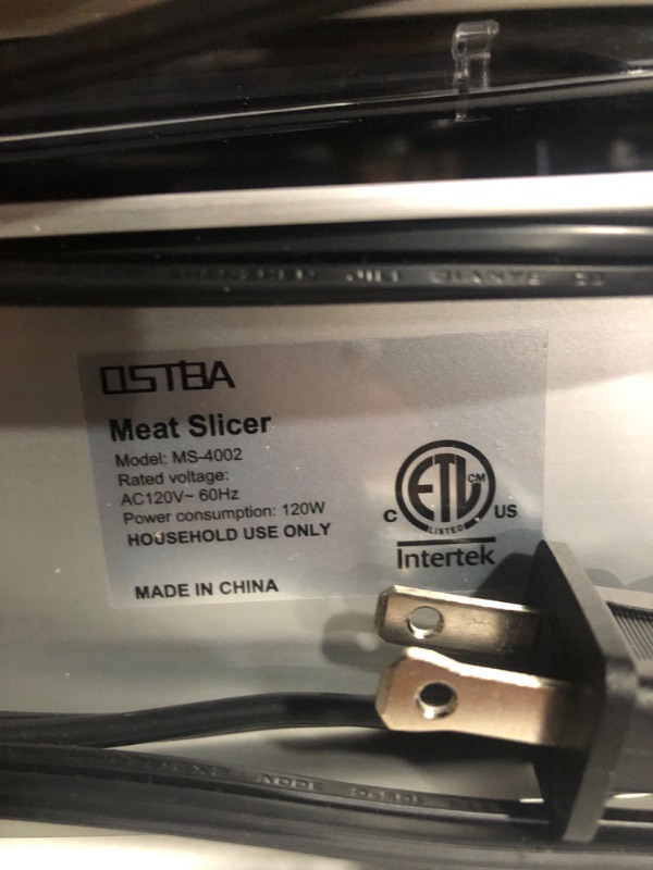Photo 4 of [READ NOTES]
OSTBA APPLIANCE OSTBA Foldable Meat Slicer, Electric Deli Food Slicer with Food Tray, 0-18mm Adjustable Thickness Meat Slicer, Portable 