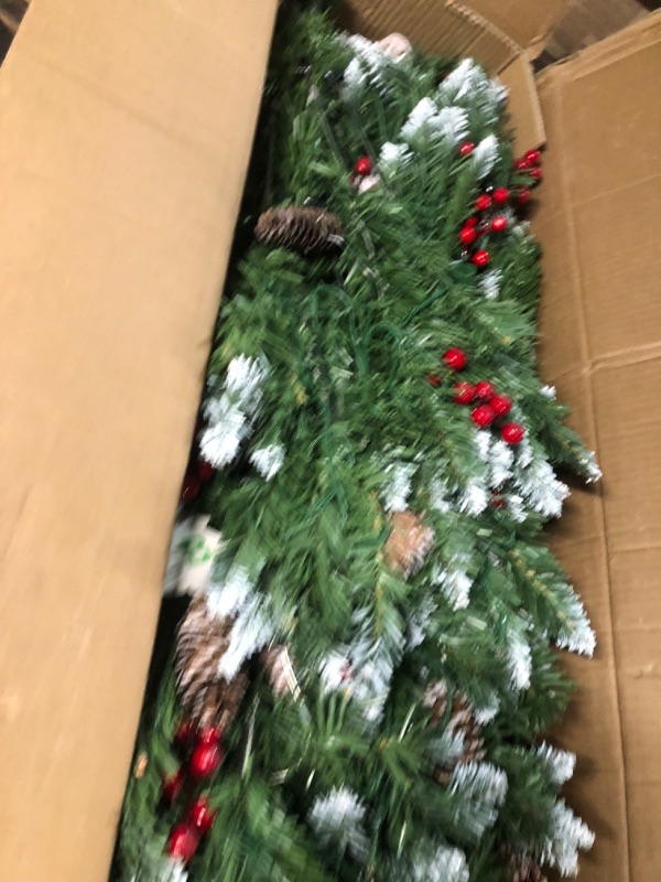 Photo 3 of [ 11 Modes & Dual Color Switch Change Lights ] 6.5 Ft Prelit Artificial Christmas Tree Snow Flocked Thick Full Pine Tree Pinecone Red Berries Hinged