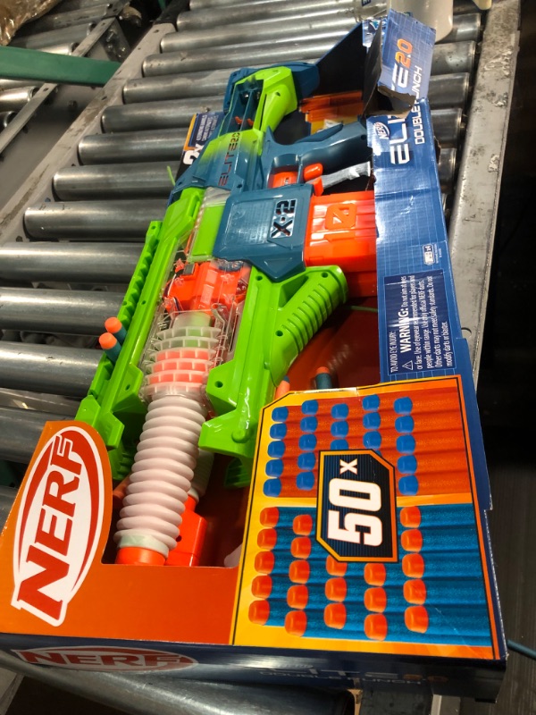 Photo 4 of **MISSING DARTS** Nerf Elite 2.0 Double Punch Motorized Dart Blaster, Rapid Alternating Barrels, 