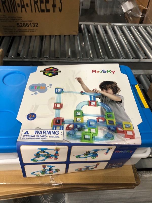 Photo 1 of 54 PCS Magnetic Tiles, Marble Run Race Track Cubes Toy Magnetic Pipeline Assembly Building 