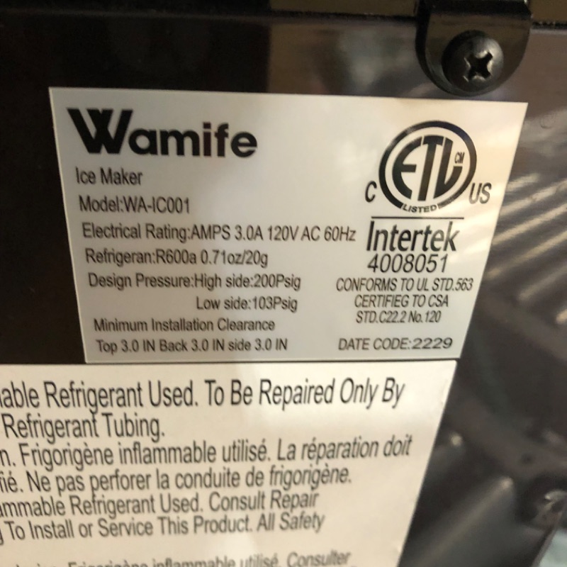 Photo 3 of ***POWERS ON - UNABLE TO TEST FURTHER***
Wamife Nugget Ice Maker Countertop, Pebble Ice Maker Machine, 30lbs/Day, Auto/Manual 
