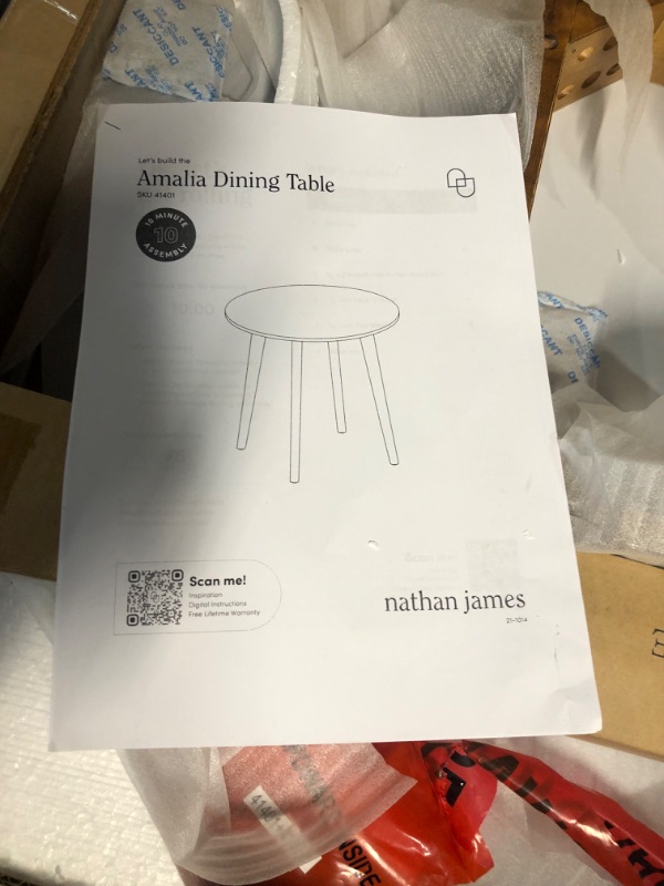 Photo 4 of ***MAJOR DAMAGE - CRACKED - SEE PICTURES***
Nathan James Amalia Round Marble Bistro Dining Table with Legs in Wood Finish and Faux 