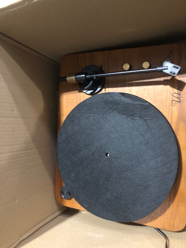 Photo 5 of ***POWER CORD, STYLUS, AND OTHER ACCESSORIES ARE MISSING - UNABLE TO TEST***
Voksun 3-Speed Precision Turntable with Dual 15 Watt Speakers, Natural Walnut