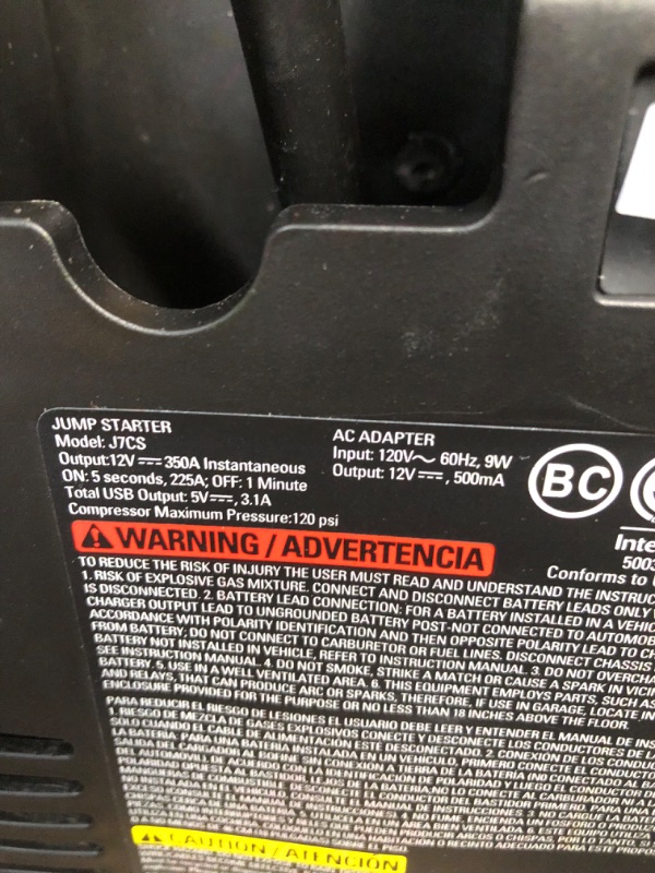 Photo 3 of **AIR COMPRESSOR DOES NOT FUNCTION**
STANLEY FATMAX J7CS Portable Power Station Jump Starter: 700 Peak/350 Instant Amps, 