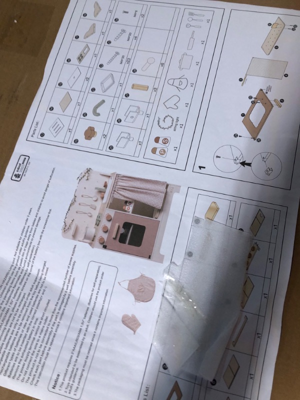 Photo 2 of ROBOTIME Kids Play Kitchen Set - Rustic Wooden Pretend Play Kitchen with Leaf Light String, 