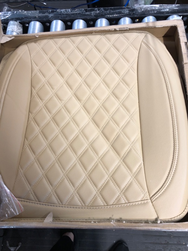 Photo 2 of Motor Trend Car Seat Covers Cushion for Cars Trucks SUV - Diamond Double Stitch Faux Leather Beige Padded with Storage Pockets, Premium Interior Automotive Accessories, 2-Pack