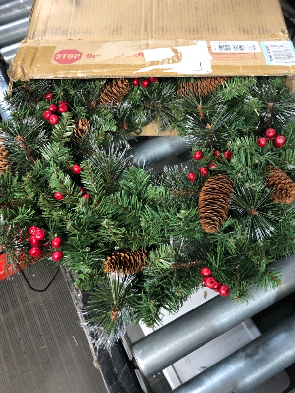 Photo 2 of National Tree Company Pre-Lit Artificial Christmas Wreath, Green, Crestwood Spruce, White Lights, 24IN