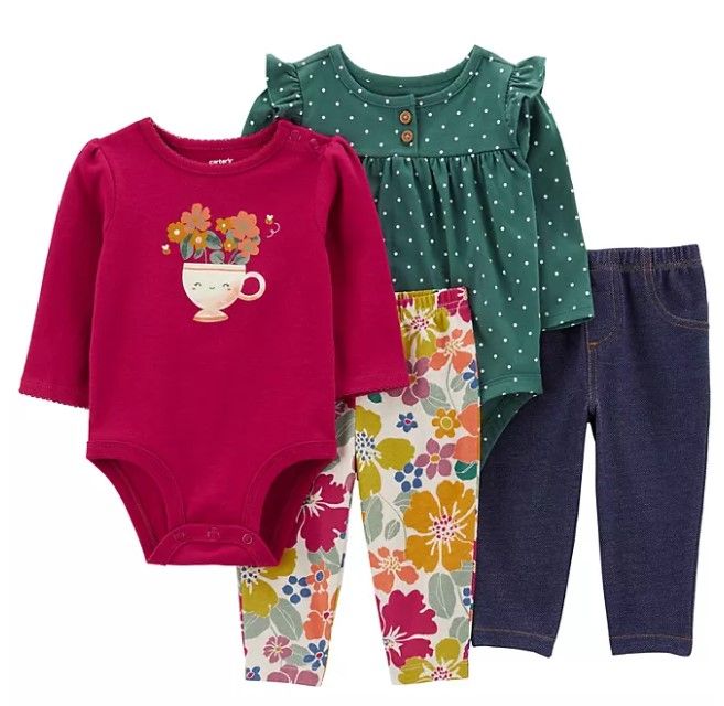 Photo 2 of Carter's Girls' 4 Piece Bodysuit Pant Set 3-6M
