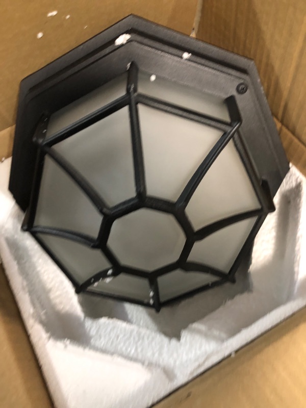 Photo 2 of C Cattleya LED Motion Sensor Outdoor Flush Mount Dusk to Dawn Matte Black Aluminum Indoor Ceiling Light Fixture with Frosted Glass for Front Porch Garage Entrance Hallway Laundry