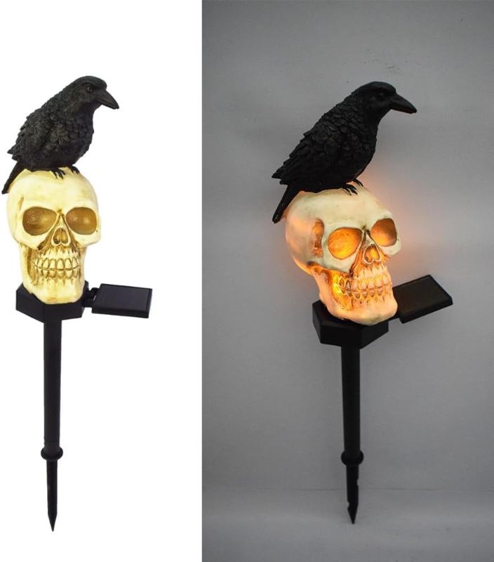 Photo 1 of  Skull Crow Solar Pathway Lights Decorations for Patio 1 Pack