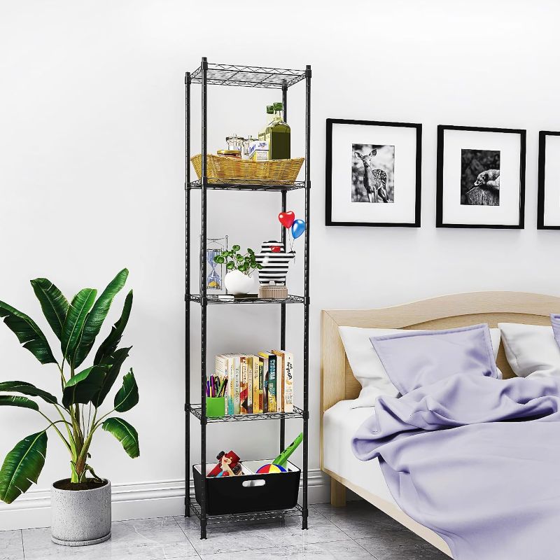 Photo 1 of (READ NOTES) ZHAZHADI Metal Storage Rack 5 Tier Adjustable Storage Shelf Wire Shelving Unit Storage Shelves Metal 660Lbs Capacity 17" L x 13" W x 63" H for Pantry Closet Kitchen Laundry Black