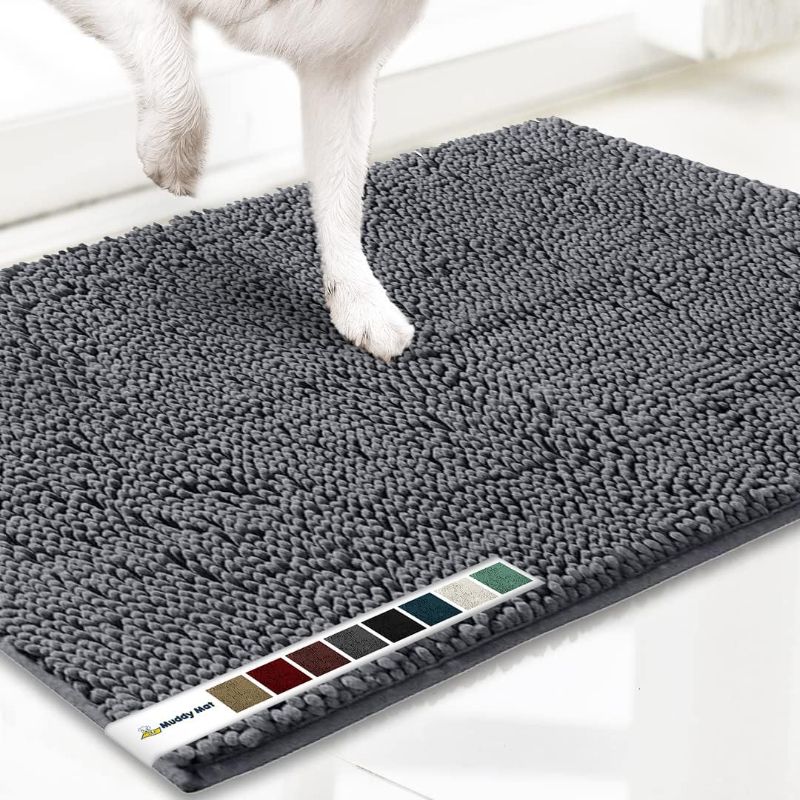 Photo 1 of (READ NOTES) Muddy Mat AS-SEEN-ON-TV Highly Absorbent Microfiber Door Mat and Pet Rug, Non Slip Thick Washable Area and Bath Mat Soft Chenille for Kitchen Bathroom Bedroom Indoor and Outdoor - Grey Medium 30"X19"
