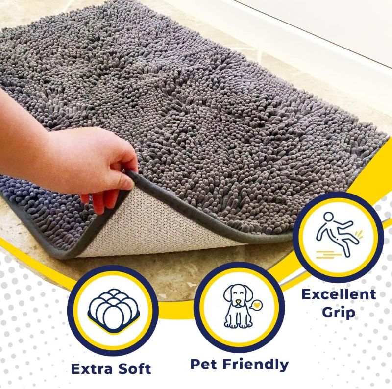 Photo 2 of (READ NOTES) Muddy Mat AS-SEEN-ON-TV Highly Absorbent Microfiber Door Mat and Pet Rug, Non Slip Thick Washable Area and Bath Mat Soft Chenille for Kitchen Bathroom Bedroom Indoor and Outdoor - Grey Medium 30"X19"
