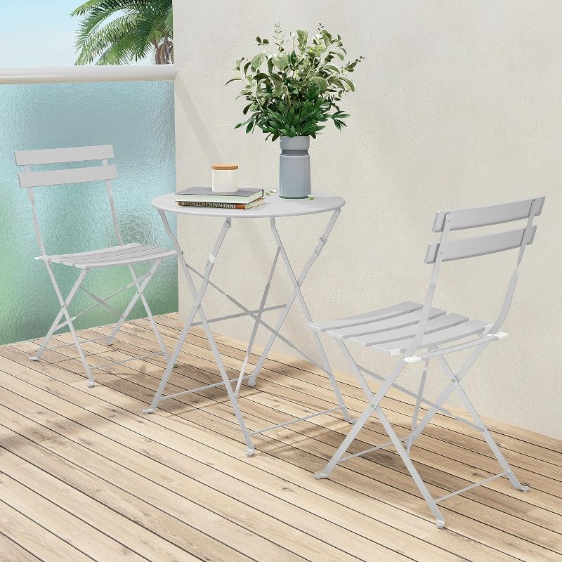 Photo 1 of (READ NOTES) Grand patio 3-Piece Bistro Set Folding Outdoor Furniture Sets with Premium Steel Frame Portable Design for Bistro & Balcony, White