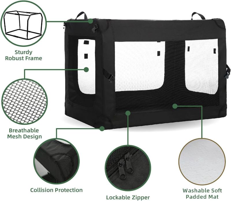 Photo 3 of (READ NOTES) pettycare 40 inch 3-Door Collapsible Dog Crate for Extra Large Dogs, Portable Dog Travel Crate for Indoor & Outdoor, Soft Side Pet Foldable Kennel Cage with Durable Mesh Windows & Strong Steel Frame 40"L x 27"W x 27"H