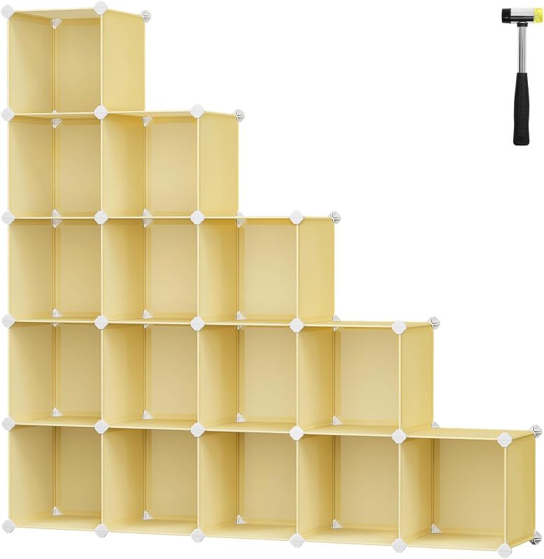 Photo 1 of (READ NOTES) SONGMICS 16-Cube Storage Unit, Shoe Rack, DIY Shelving System, Stackable Cubes, PP Plastic Shelf, Wardrobe, Closet Divider, for Bedroom, Office, 31 x 123 x 123 cm, Goose Yellow LPC442Y01
