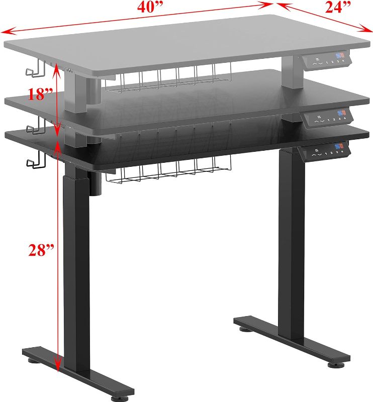 Photo 3 of (READ NOTES) SHW Height Adjustable Electric Standing Desk, 40 x 22 Inches Stand up Table, Ergonomic Home Office Desk with Memory Controller, Black Frame and Black Top 40-Inch Black