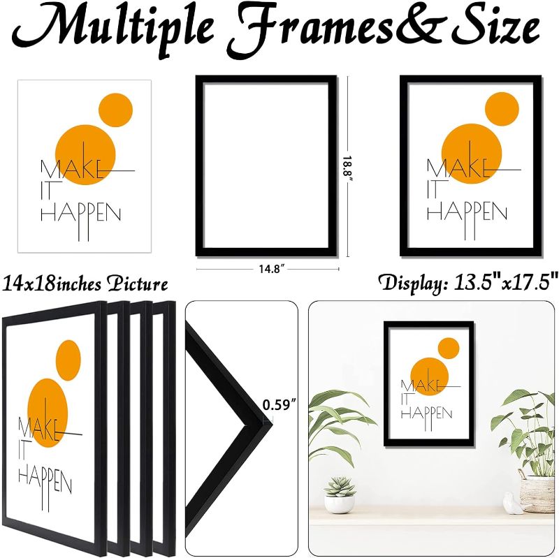 Photo 4 of (READ NOTES) ijuerybai 14x18 Picture Frame Set of 4, Black 14 x 18 Frame High Transparent Wall Gallery Poster Canvas Photo Frames for 14 by 18 inches
