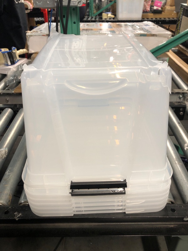 Photo 1 of (READ NOTES) IRIS USA 32 Qt. Plastic Storage Bin Tote Organizing Container with Durable Lid and Secure Latching Buckles, Stackable and Nestable, 6 Pack, Crystal Clear 32 Qt. - 6 Pack, Crystal Clear