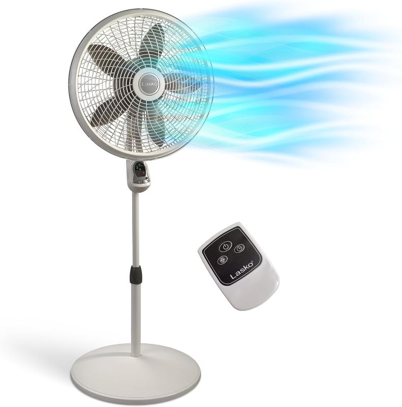 Photo 1 of (READ NOTES) Lasko Cyclone Pedestal Fan, Adjustable Height, Remote Control, Timer, 3 Speeds, for Bedroom, Kitchen, Office and Living Room, 18", White, 1885, Large