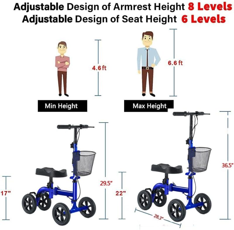 Photo 3 of (READ NOTES) RINKMO Knee Scooter,All-Terrain Foldable Knee Scooter Walker Economical Knee Scooters for Foot Injuries Best Crutches Alternative (White+Blue) 1 Count (Pack of 1)