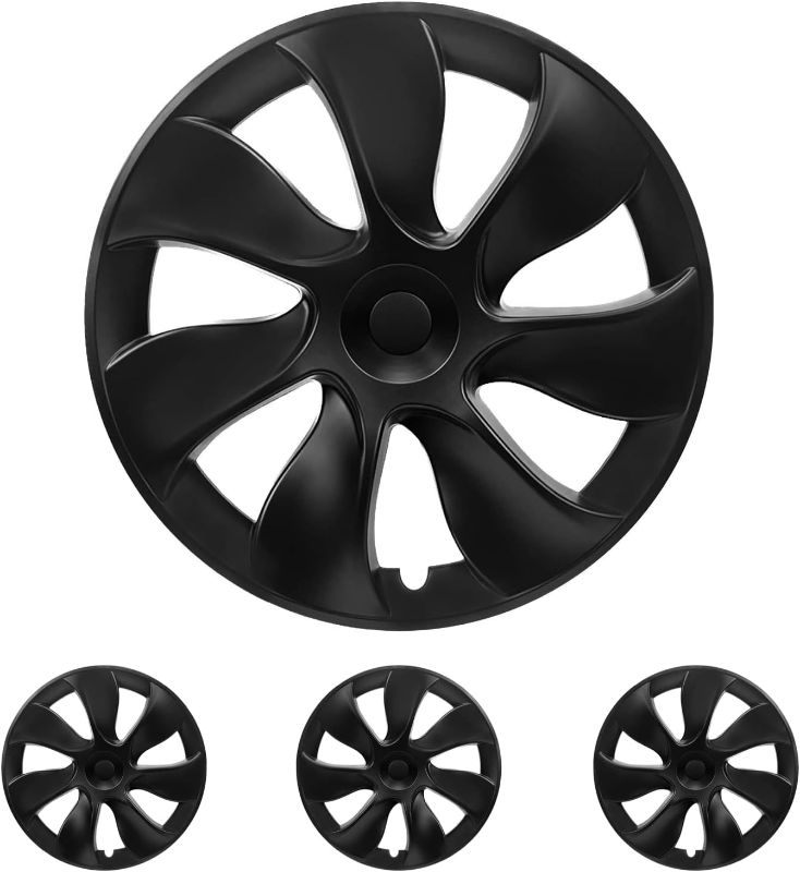 Photo 1 of (READ NOTES) KAVANIC Wheel Cover Hubcap 19 Inch Matte Black Support Logo Symmetry Design (4 PCS) Blade Style 2020-2023 Fits Tesla Model Y Gemini Wheel Cover Replacement