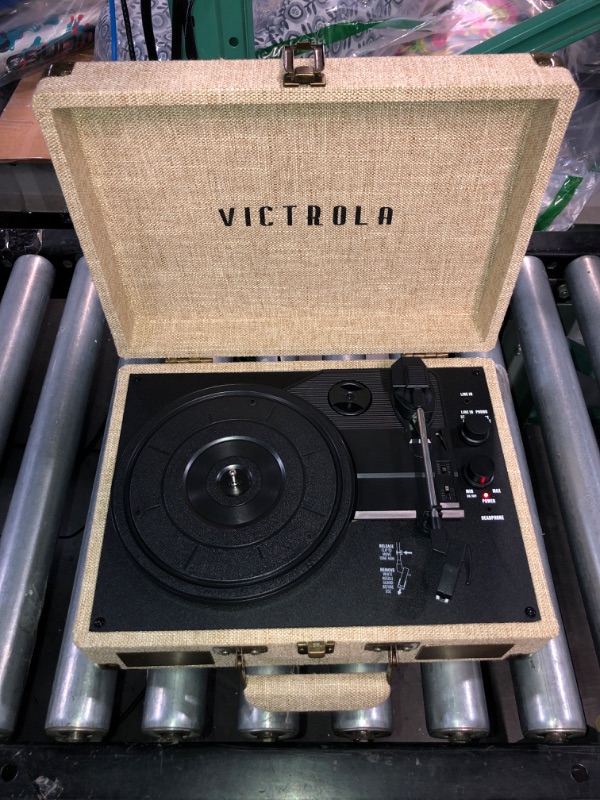Photo 2 of (READ) Victrola Journey+ Signature Turntable Record Player - 33-1/3, 45 & 78 RPM Suitcase Vinyl Record Player, Bluetooth Connectivity & Built-in Speakers, Stereo RCA Output, Linen Finish, Cream