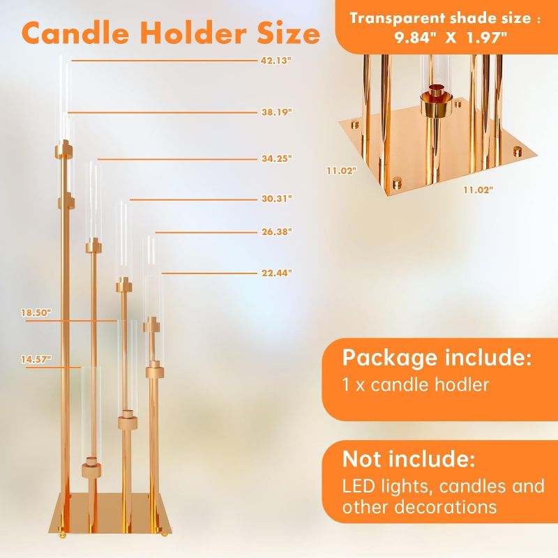 Photo 3 of (READ NOTES) Gold Candle Holders 42.13" Tall, 8 Arms Candle Holder for Couples Dating, Engagements, Room Lighting, Floor Candle Holders, Wedding Centerpieces for Table Decoration (Candle Excluded) Gold 42.13"-8 Arms