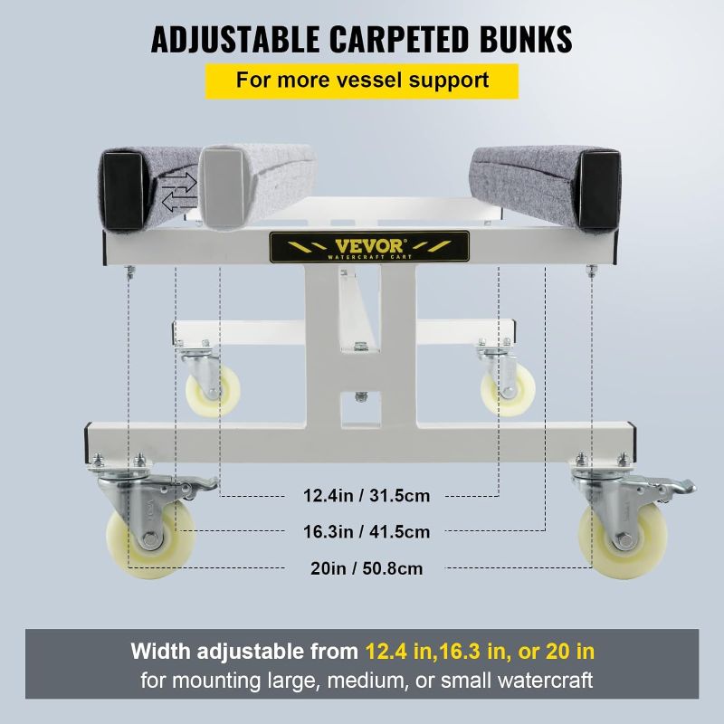 Photo 3 of (READ NOTES) VEVOR Watercraft PWC Dolly, 1300 LBS Capacity Jet Ski Stand, Adjustable Width Boat Storage Trailer with Four Casters & Two Brakes, Watercraft Cart for Ski Fishing Boat Sailboat