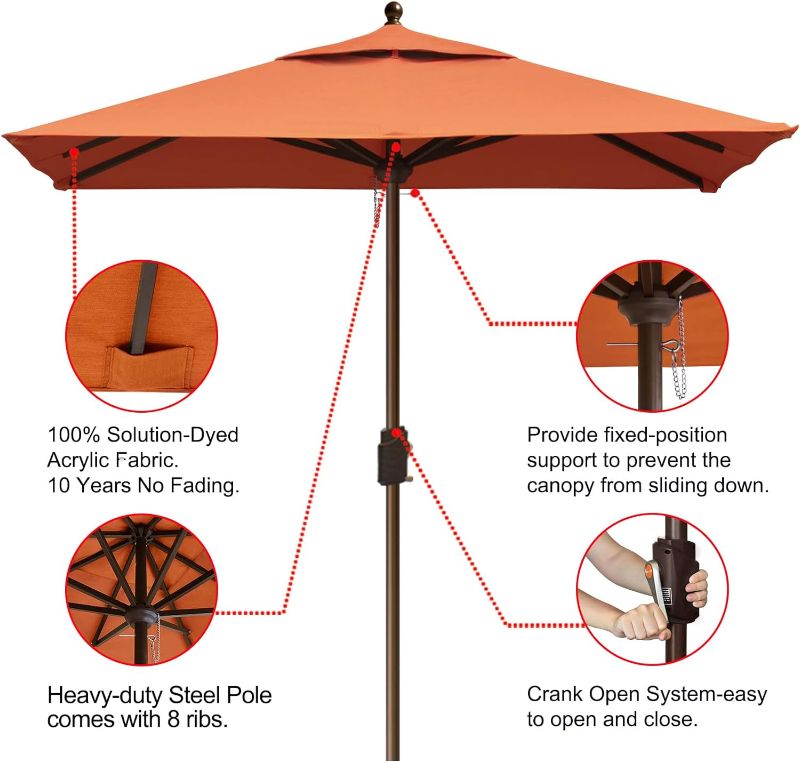 Photo 3 of (READ NOTES) EliteShade USA 10-Year-Non-Fading Sunumbrella 6x6Ft Square Market Umbrella Patio Outdoor Table Umbrella with Ventilation, Rust 6.5x6Ft Rust