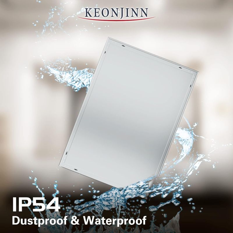 Photo 4 of (READ NOTES) Keonjinn LED Mirror for Bathroom with Lights, 40 x 28 Inch Lighted Vanity Mirror, Wall Mounted Anti-Fog Dimmable Memory Brightness Frontlit Makeup Mirror, IP54,CRI 90+ (Vertical or Horizontal) Square Corner 40x28