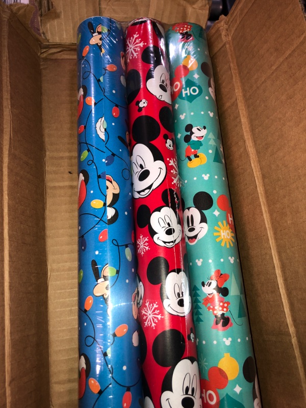 Photo 2 of (READ NOTES) American Greetings Disney Christmas Wrapping Paper with Cut Lines Bundle, Mickey Mouse (3 Rolls, 105 sq. ft.)