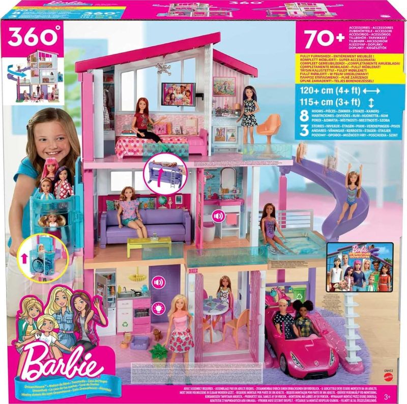 Photo 3 of (READ NOTES) Barbie Dreamhouse, Doll House Playset with 70+ Accessories Including Transforming Furniture, Elevator, Slide, Lights & Sounds Wheelchair Accessible Elevator
