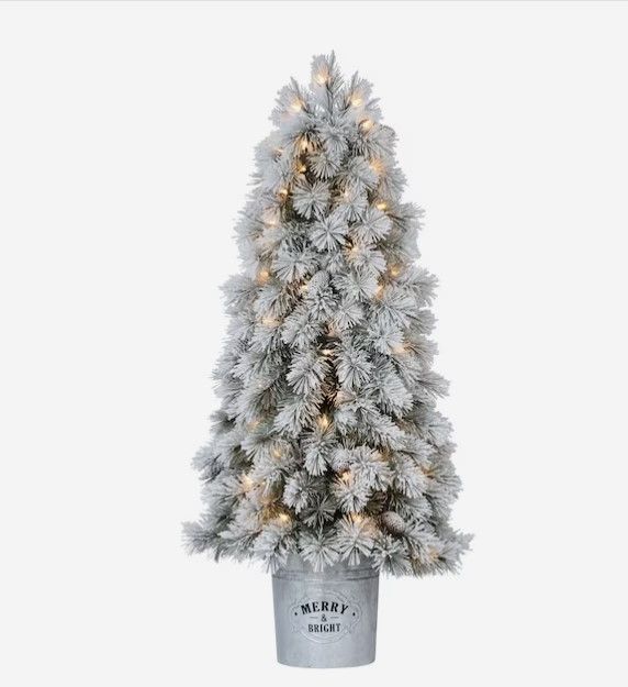 Photo 1 of (READ NOTES) Holiday Living 4-ft Mixed Needle Pre-lit Flocked White Artificial Christmas Tree with Incandescent Lights
