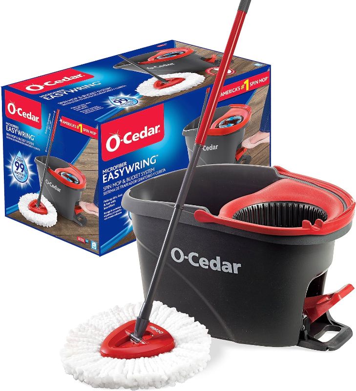 Photo 1 of (READ NOTES) O-Cedar EasyWring Microfiber Spin Mop, Bucket Floor Cleaning System, Red, Gray

