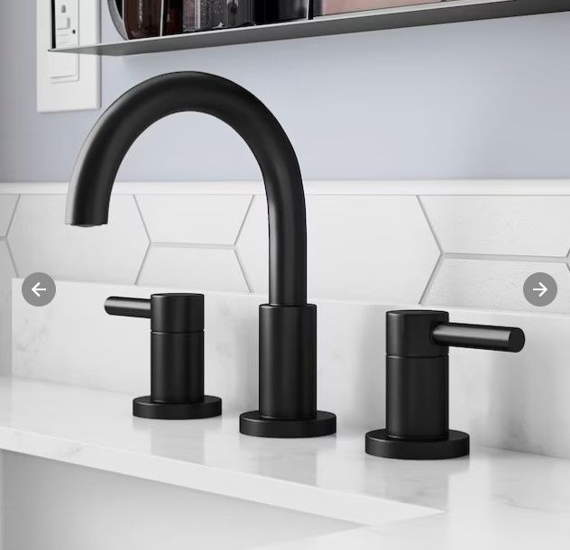 Photo 1 of (READ NOTES) allen + roth Harlow Matte Black Widespread 2-handle WaterSense Bathroom Sink Faucet with Drain
