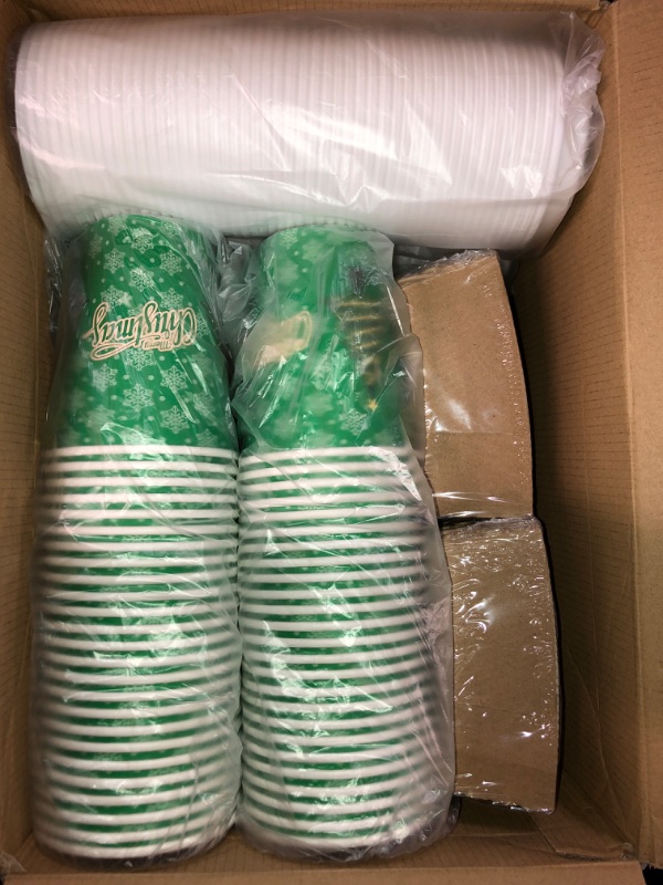 Photo 2 of [100 Set] 12 Oz Christmas Disposable Coffee Cups with Lids & Sleeves,To Go Coffee Cups for Hot Chocolate,Drinks and Christmas Party Decoration Supplies