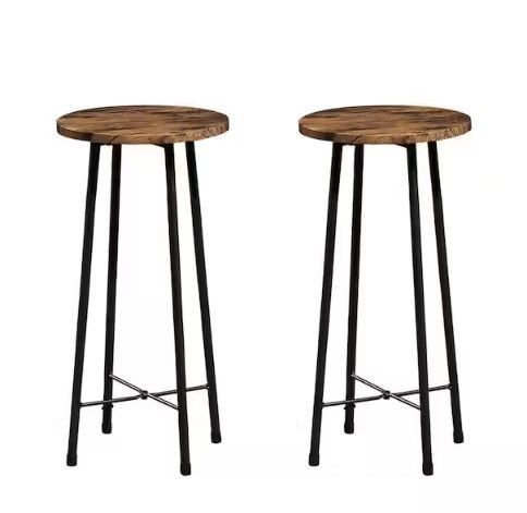 Photo 1 of (READ NOTES) 24 in. Brown Bar Stools (Set of 2) Bar Height Stools Industrial Tall Bar Chair Round Backless Stools with Metal Legs
