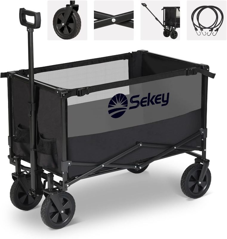 Photo 1 of (READ NOTES) Sekey Collapsible Foldable Wagon with 220lbs Weight Capacity, Heavy Duty Folding Utility Garden Cart with Big All-Terrain Beach Wheels & Drink Holders. Black&Grey
