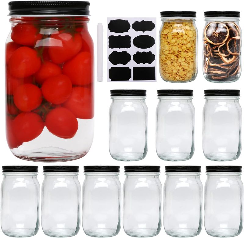 Photo 1 of (READ NOTES) QAPPDA 32 OZ Glass Jars with Lids Set of 12,Clear Wide Mouth 1000ML Glass Mason Jar with Airtight Lid,Durable Glass Food Storage Canning Jars for Pickles,Jams,Preserving
