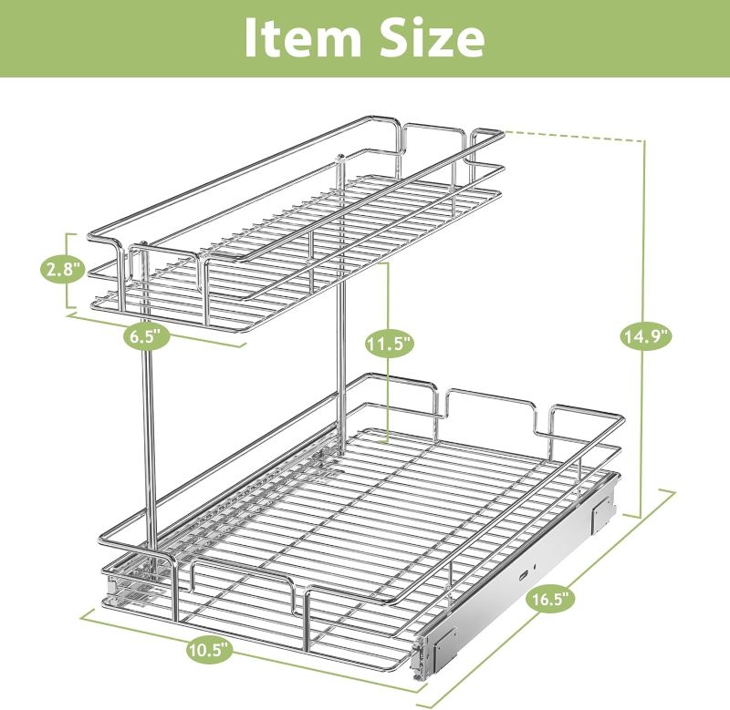 Photo 3 of (READ NOTES) LOVMOR 2 Tier Pull Out Cabinet Organizer 10.5" W x 16.5" D Slide Out Under Sink Organizer Sliding Wire Shelves Storage for Kitchen Bathroom Cabinets 10½" W x 16½" D