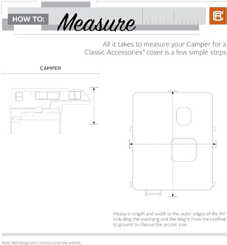 Photo 4 of (READ NOTES) Classic Accessories Over Drive PermaPRO Deluxe Water-Repellent Camper Cover, Fits 10' - 12' Campers, Camper RV Cover, Customizable Fit, Water-Resistant, All Season Protection for Motorhome, Grey 236"L (top) x 150"L (bottom) x 102"W x 99"H