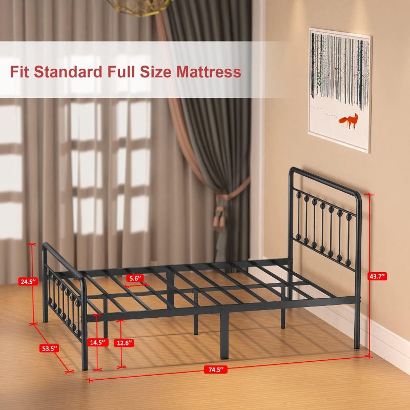 Photo 3 of (READ NOTES) Noillats Metal Bed Frame Twin Size with Vintage Headboard and Footboard, Premium Stable Steel Slat Support Mattress Foundation, No Box Spring Needed and Easy Assembly, Dark Grey