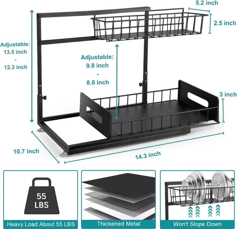 Photo 3 of (READ NOTES) Pennik Under Sink Organizer 2 Tier, Double Layers pullable Under Kitchen Sink organizer, L Shaped Slide Out Under Cabinet Storage, Height Adjustable Shelf Storage for Bathroom and Kitchen